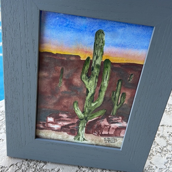Watercolor of Saguaro Cactus by artist C. Hensley. 5 X 7”. Frame is not great. - Picture 3 of 5